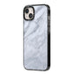 Faux Marble Italian Grey iPhone 14 Plus Black Impact Case Side Angle on Silver phone