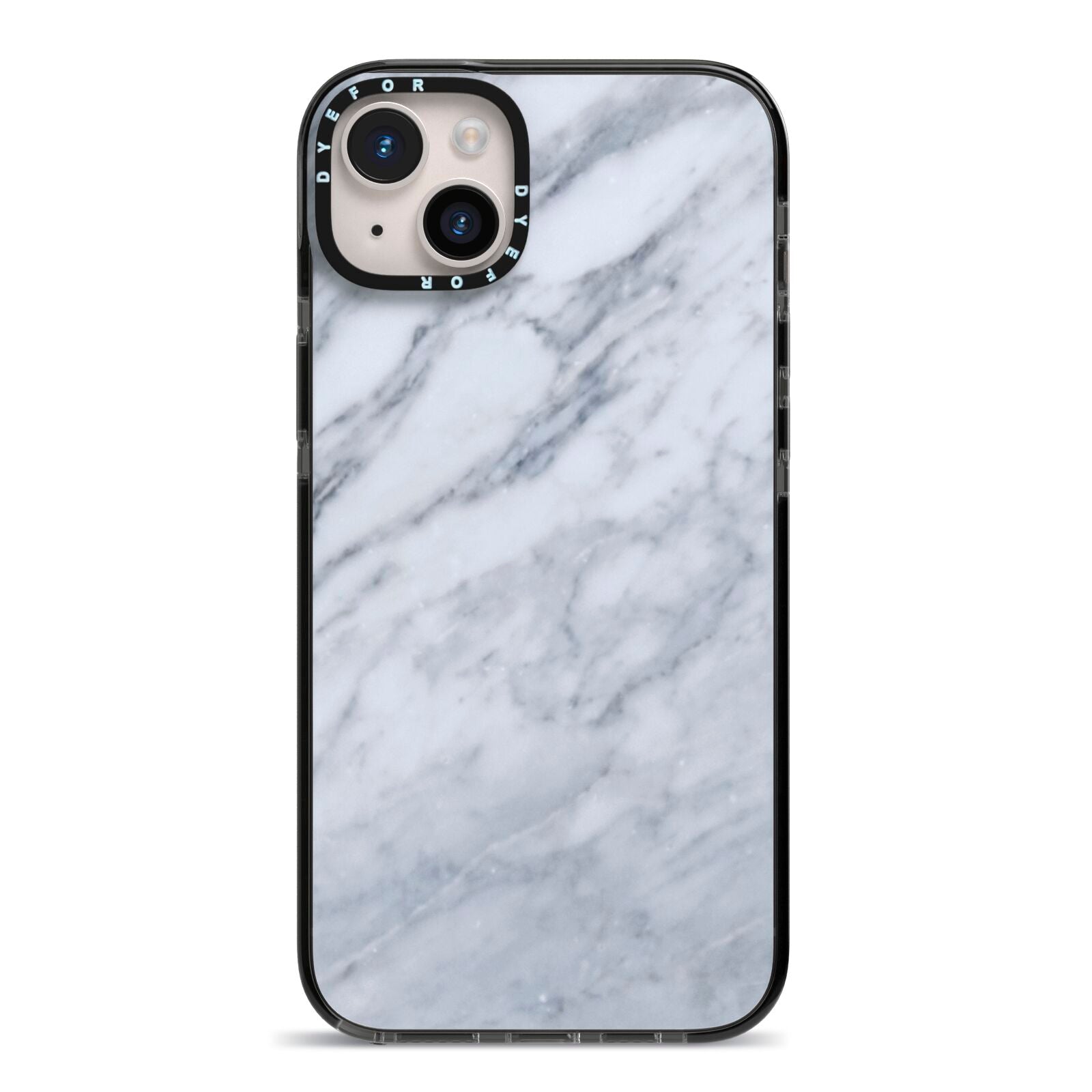 Faux Marble Italian Grey iPhone 14 Plus Black Impact Case on Silver phone