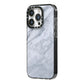 Faux Marble Italian Grey iPhone 14 Pro Black Impact Case Side Angle on Silver phone