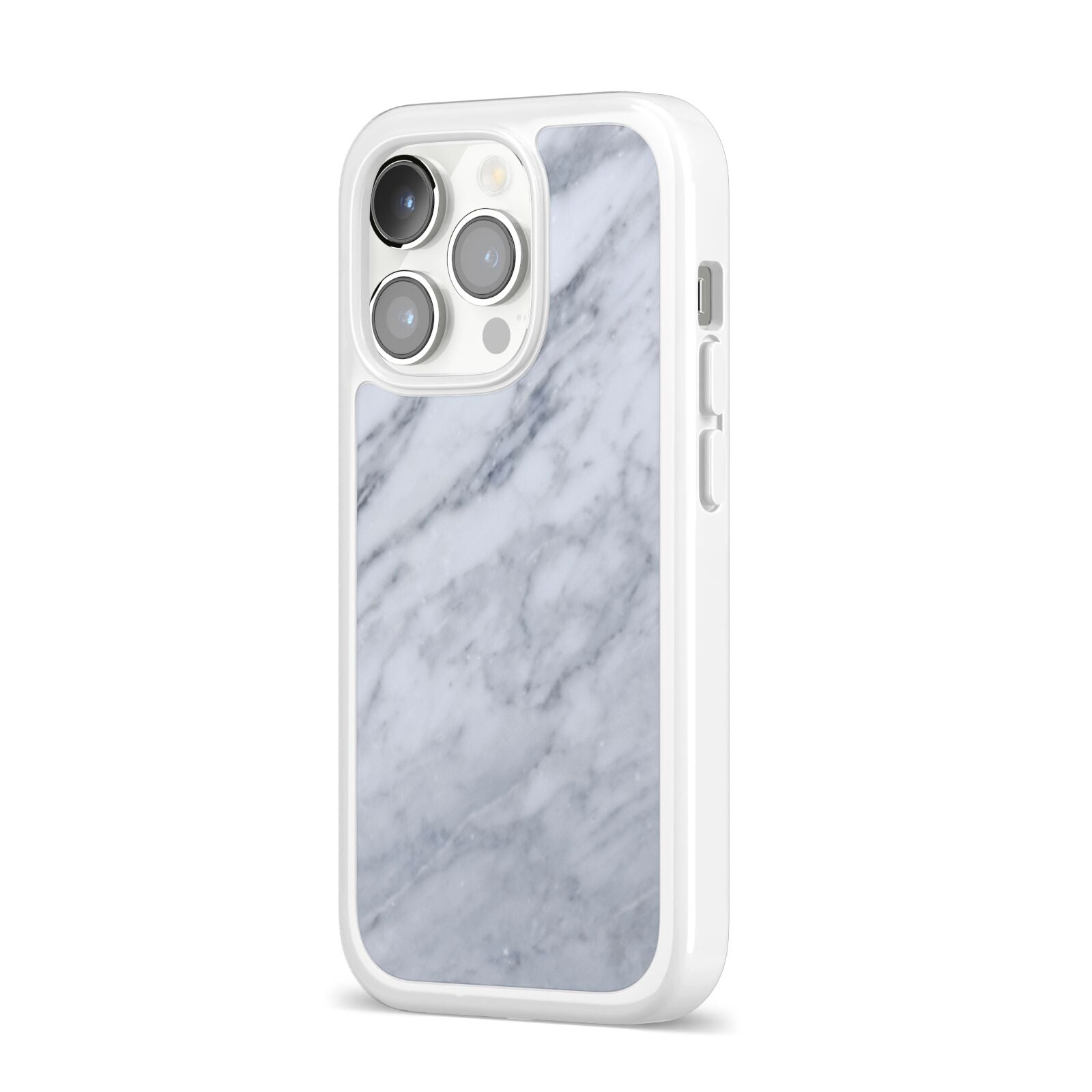 Faux Marble Italian Grey iPhone 14 Pro Clear Tough Case Silver Angled Image