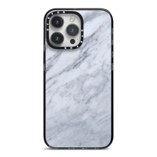 Faux Marble Italian Grey iPhone 14 Pro Max Black Impact Case on Silver phone