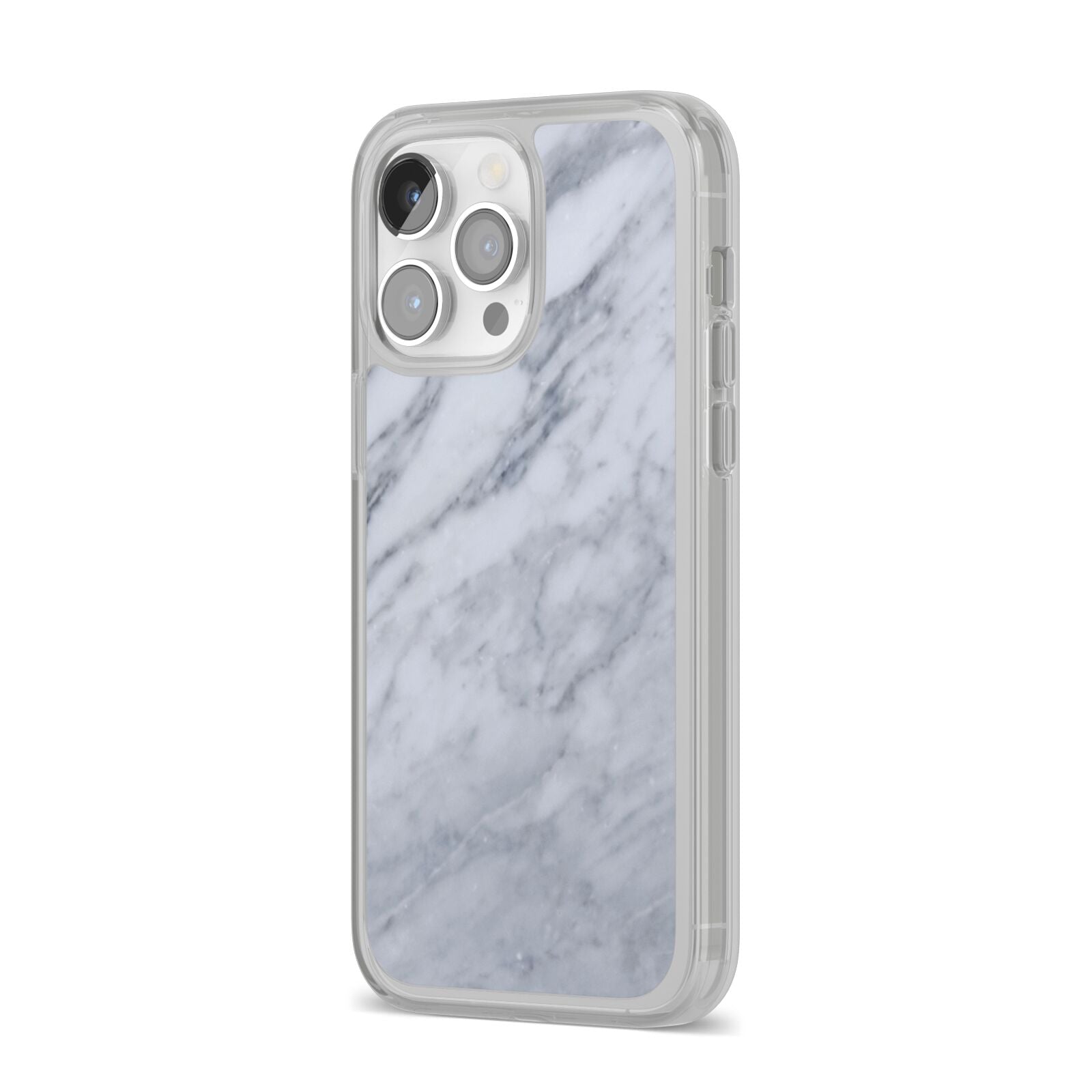 Faux Marble Italian Grey iPhone 14 Pro Max Clear Tough Case Silver Angled Image