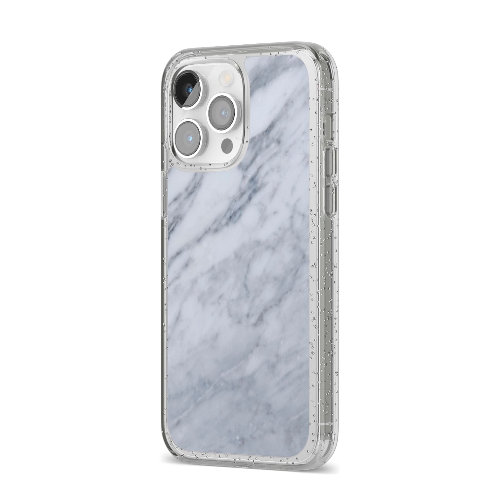 Faux Marble Italian Grey iPhone 14 Pro Max Glitter Tough Case Silver Angled Image