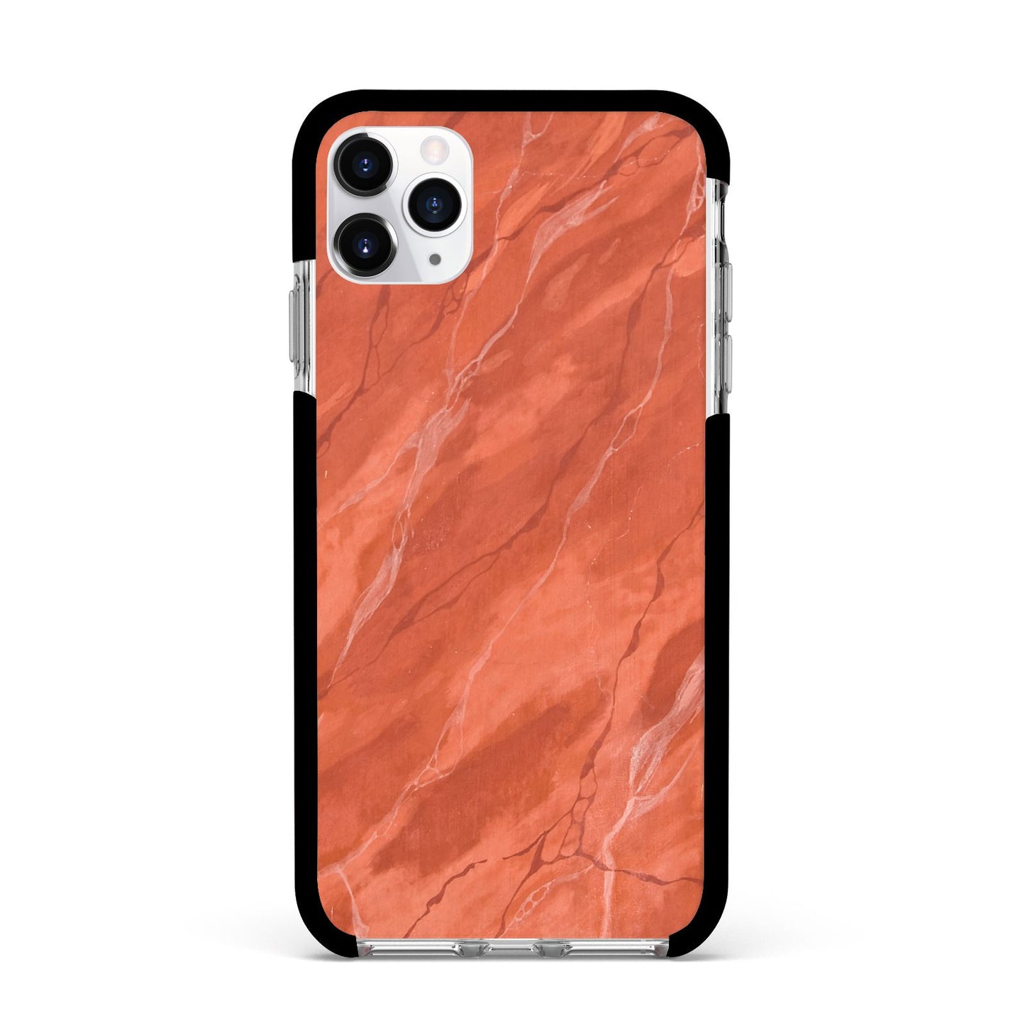 Faux Marble Red Orange Apple iPhone 11 Pro Max in Silver with Black Impact Case