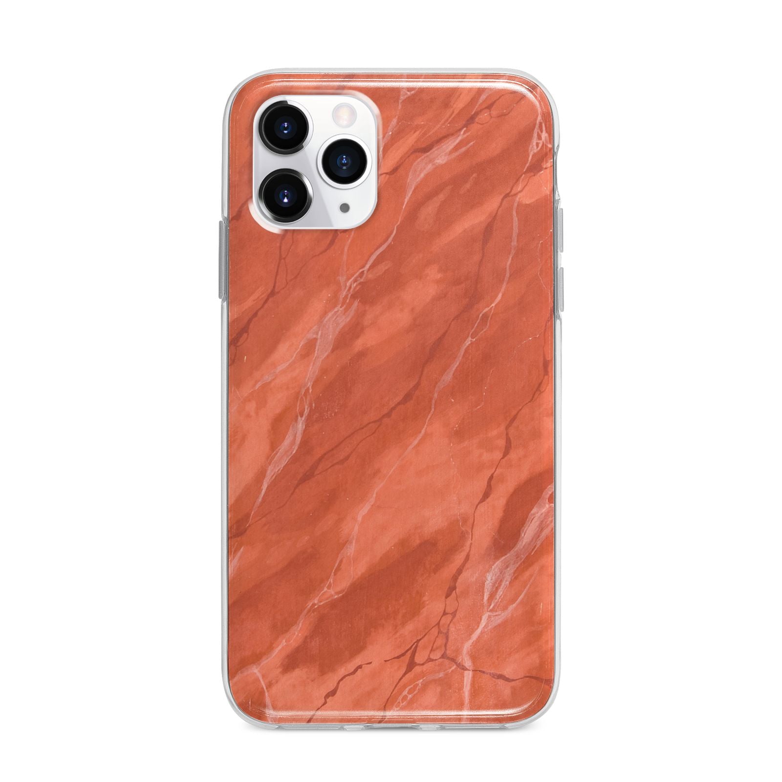 Faux Marble Red Orange Apple iPhone 11 Pro Max in Silver with Bumper Case