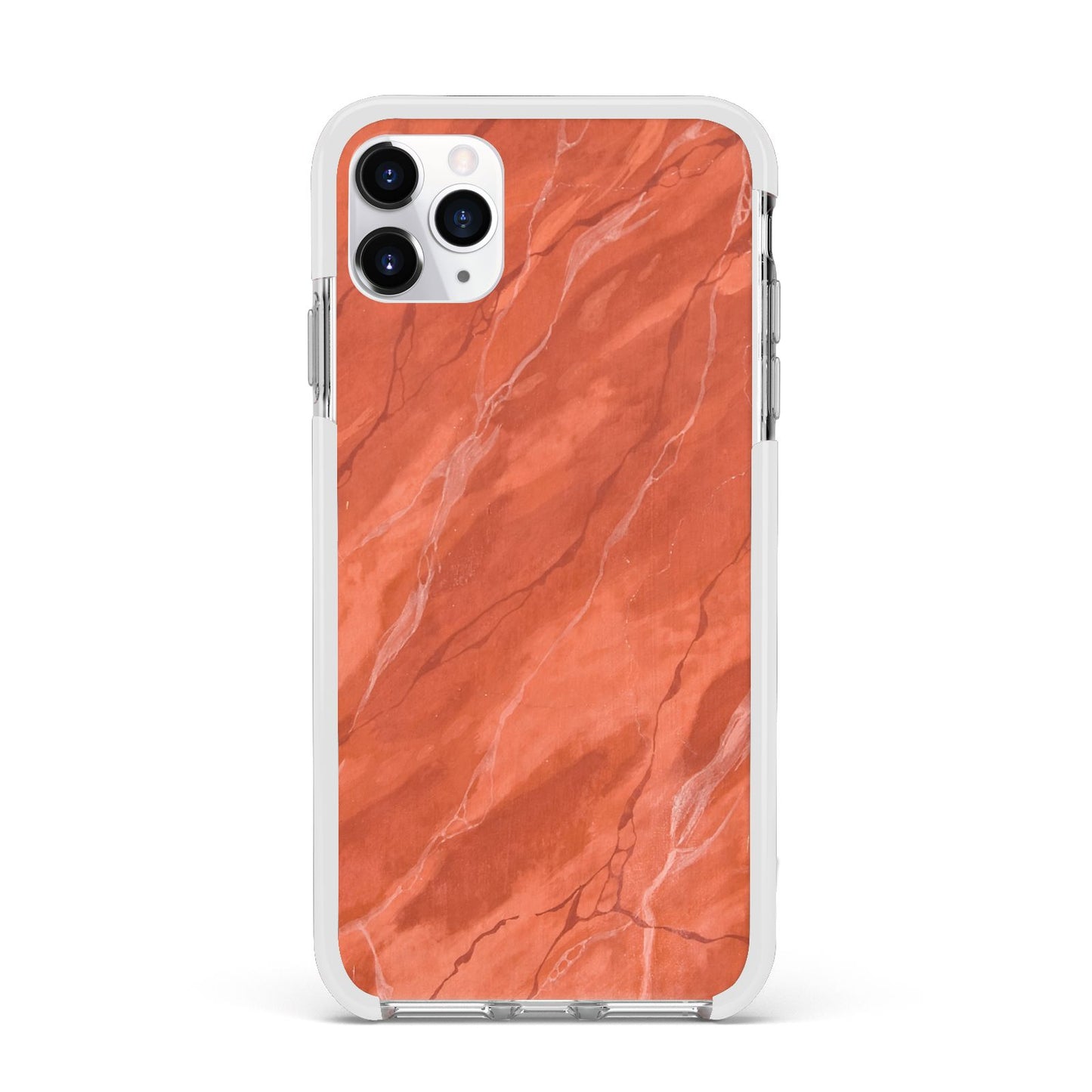 Faux Marble Red Orange Apple iPhone 11 Pro Max in Silver with White Impact Case