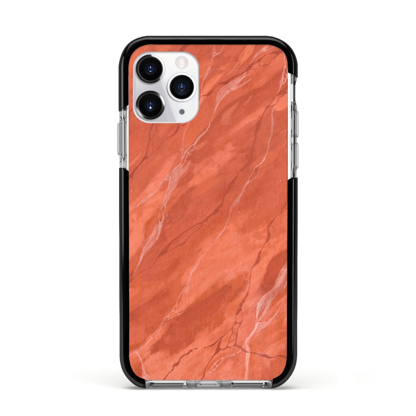 Faux Marble Red Orange Apple iPhone 11 Pro in Silver with Black Impact Case