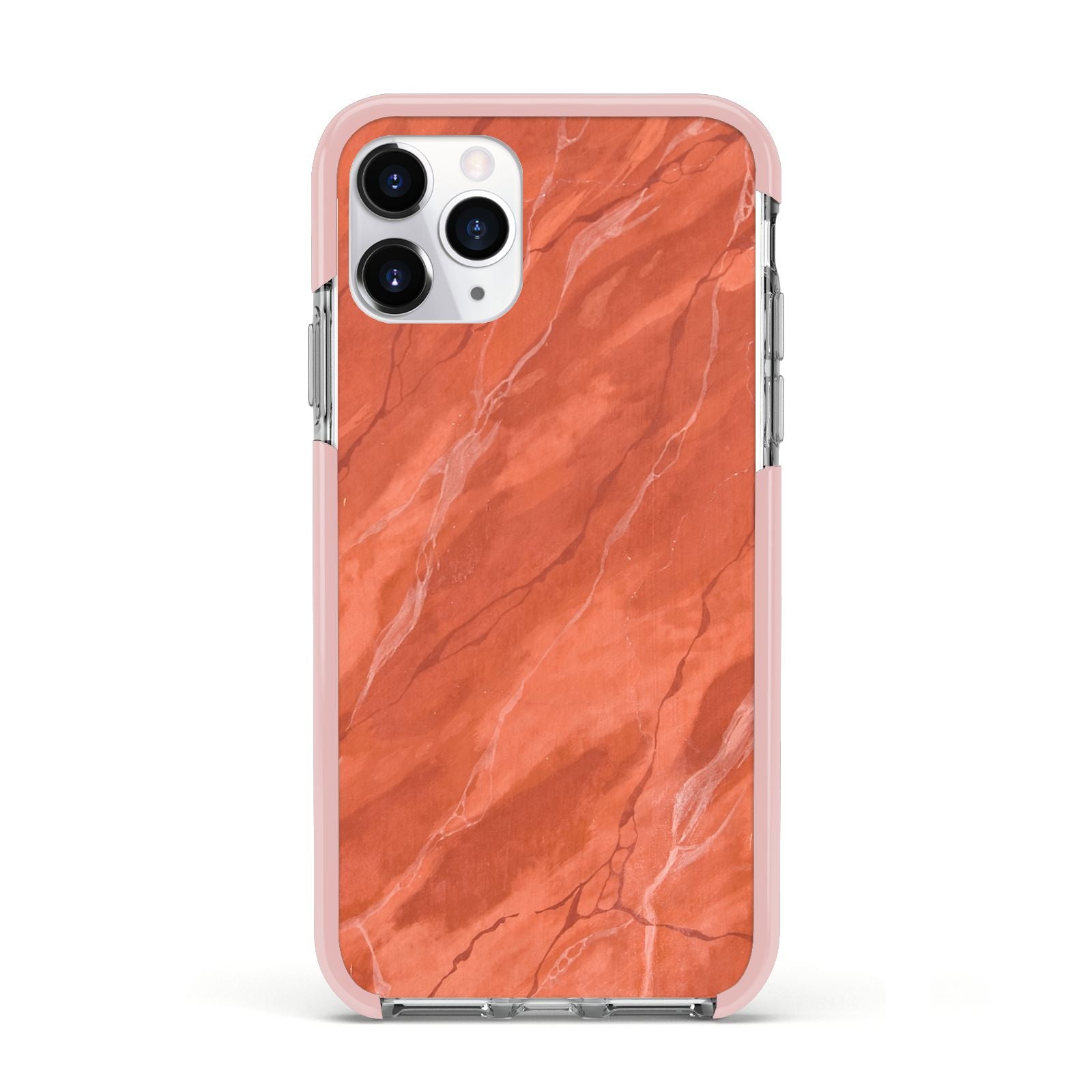 Faux Marble Red Orange Apple iPhone 11 Pro in Silver with Pink Impact Case
