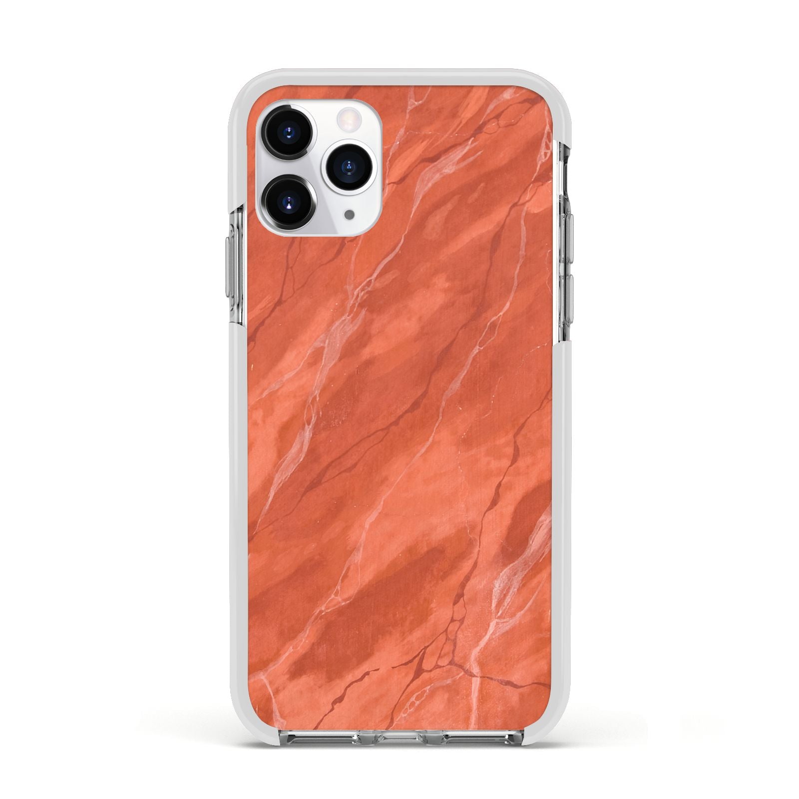 Faux Marble Red Orange Apple iPhone 11 Pro in Silver with White Impact Case