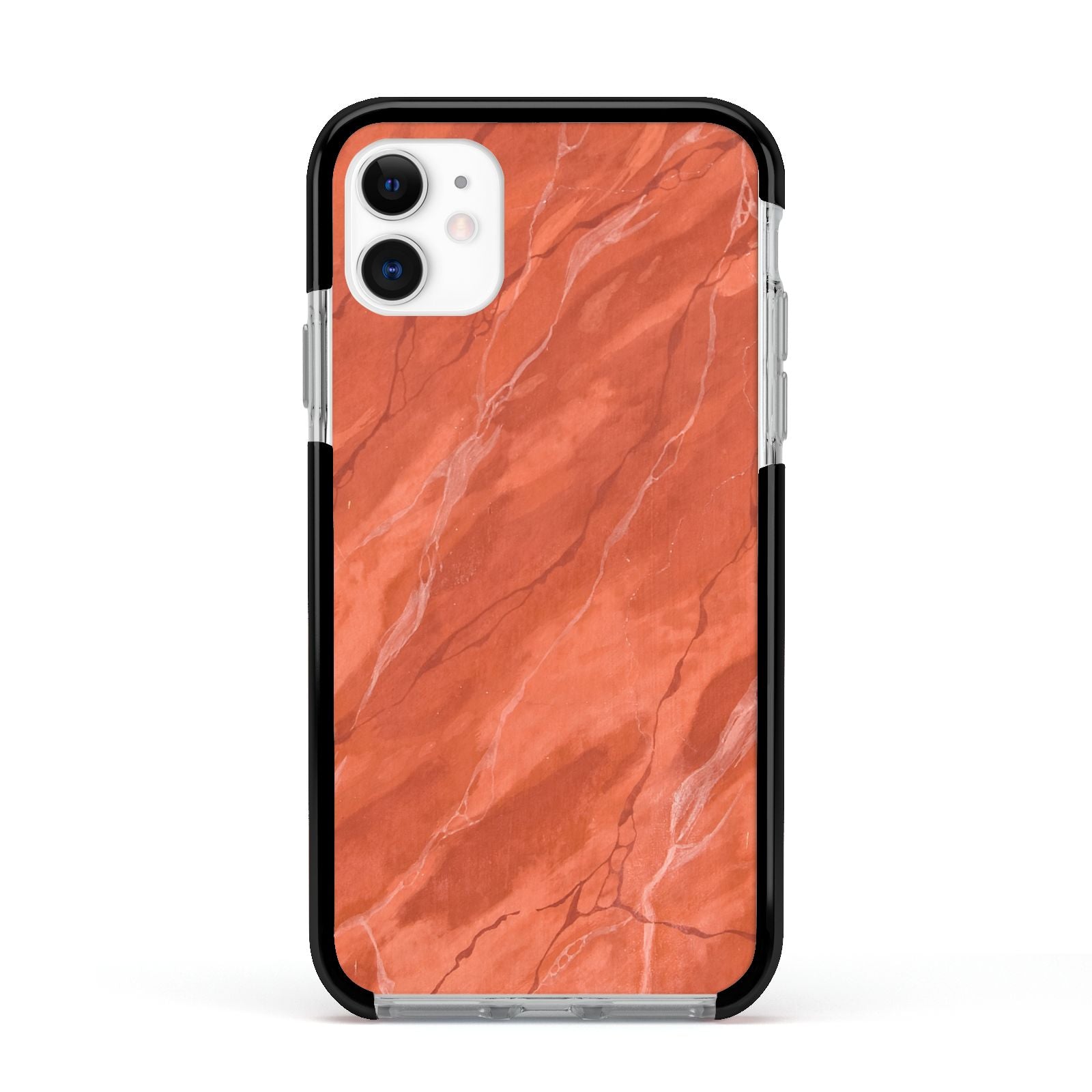 Faux Marble Red Orange Apple iPhone 11 in White with Black Impact Case