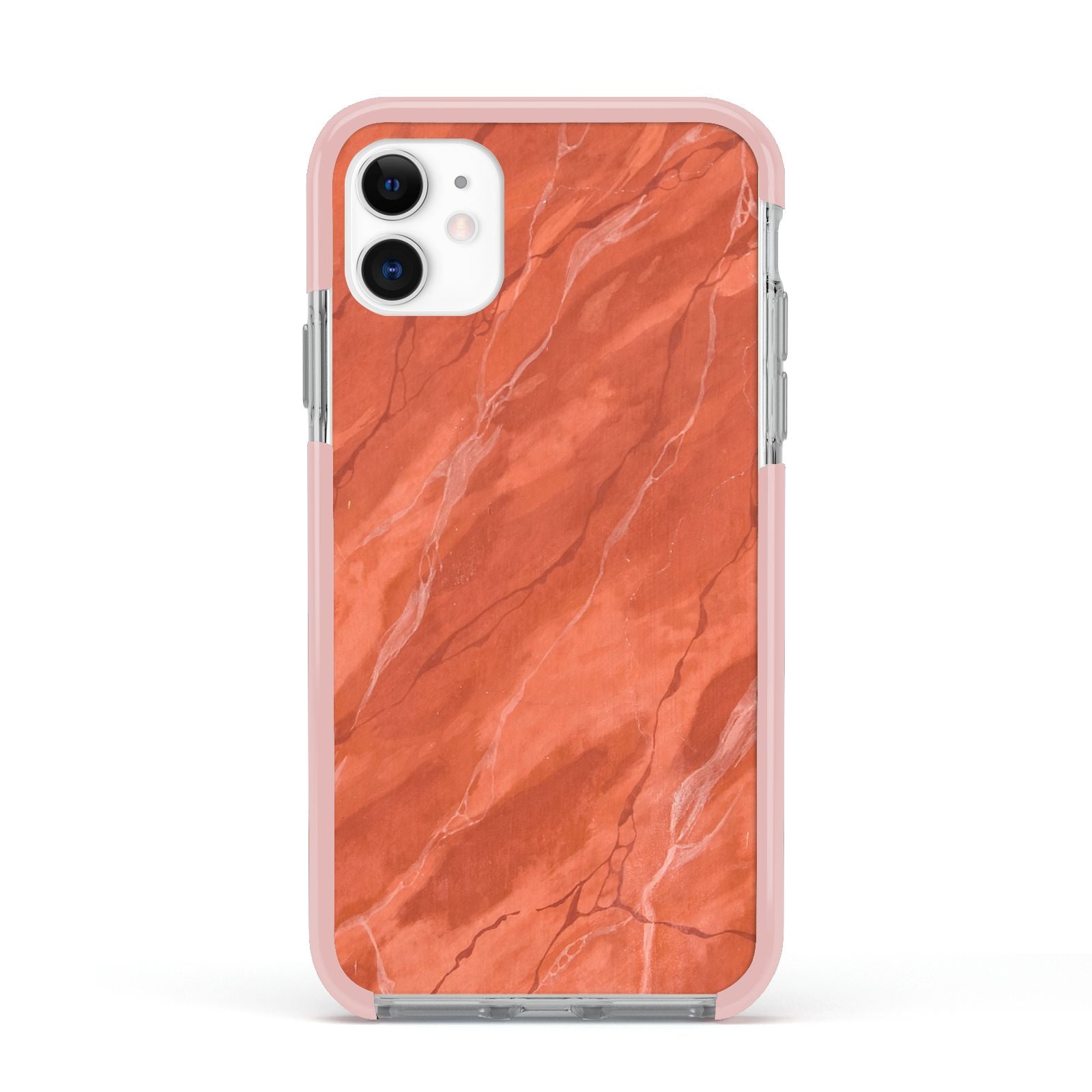 Faux Marble Red Orange Apple iPhone 11 in White with Pink Impact Case
