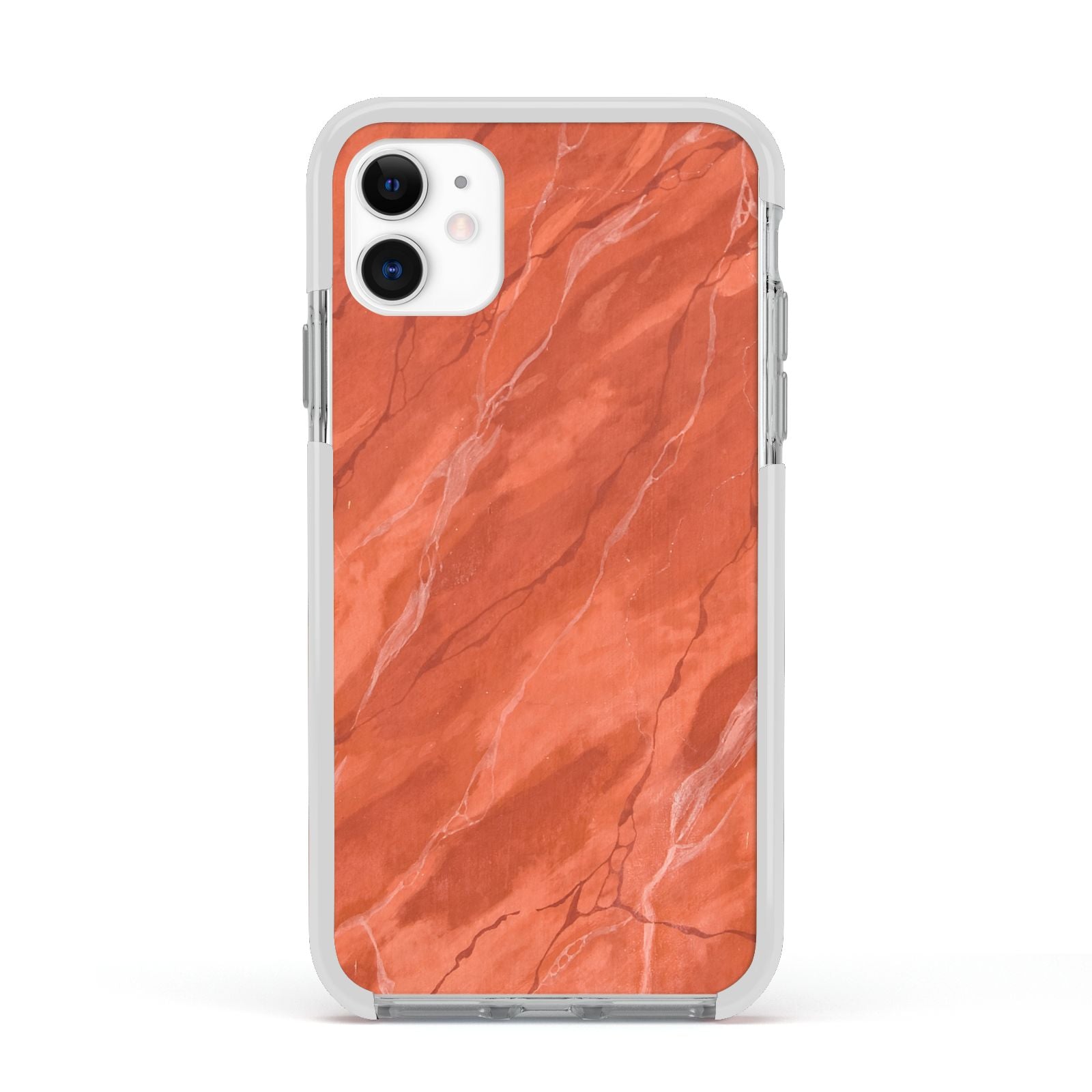 Faux Marble Red Orange Apple iPhone 11 in White with White Impact Case