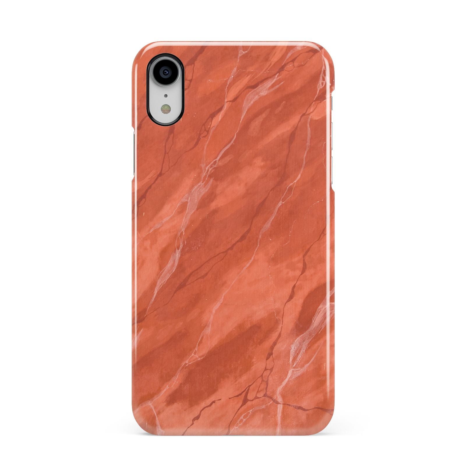 Faux Marble Red Orange Apple iPhone XR White 3D Snap Case