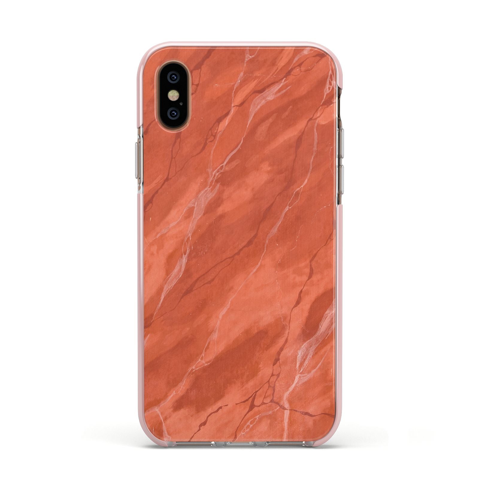 Faux Marble Red Orange Apple iPhone Xs Impact Case Pink Edge on Gold Phone
