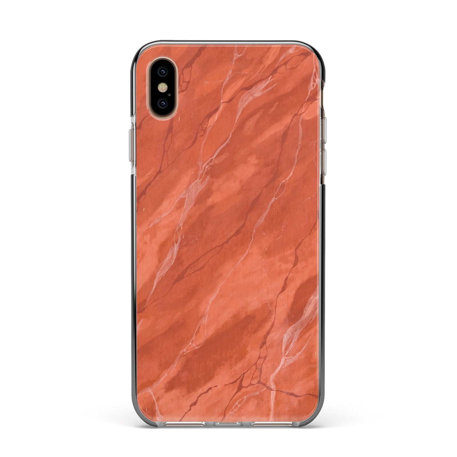 Faux Marble Red Orange Apple iPhone Xs Max Impact Case Black Edge on Gold Phone