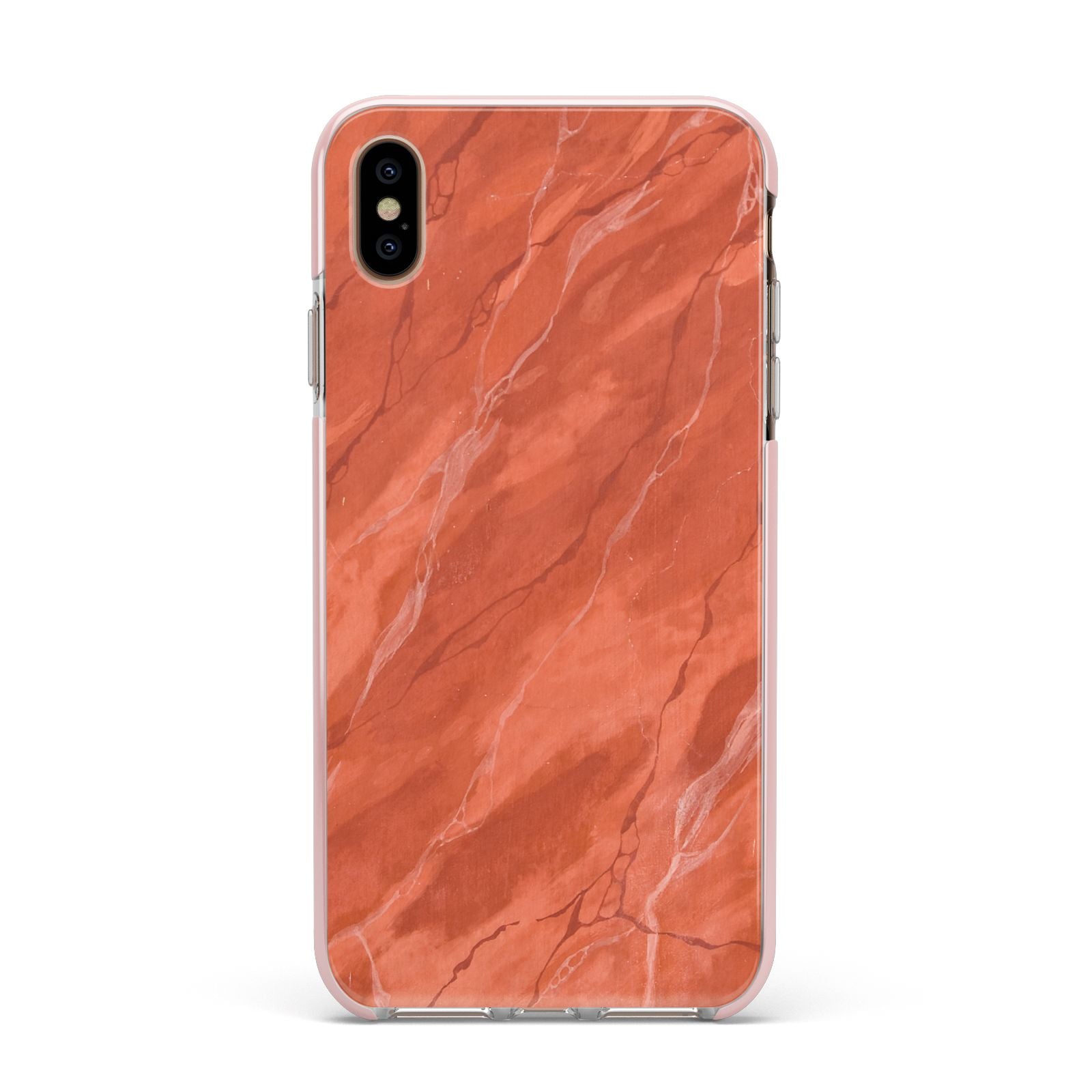 Faux Marble Red Orange Apple iPhone Xs Max Impact Case Pink Edge on Gold Phone