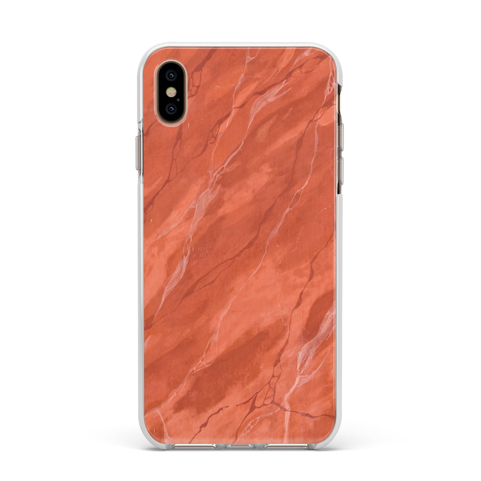 Faux Marble Red Orange Apple iPhone Xs Max Impact Case White Edge on Gold Phone