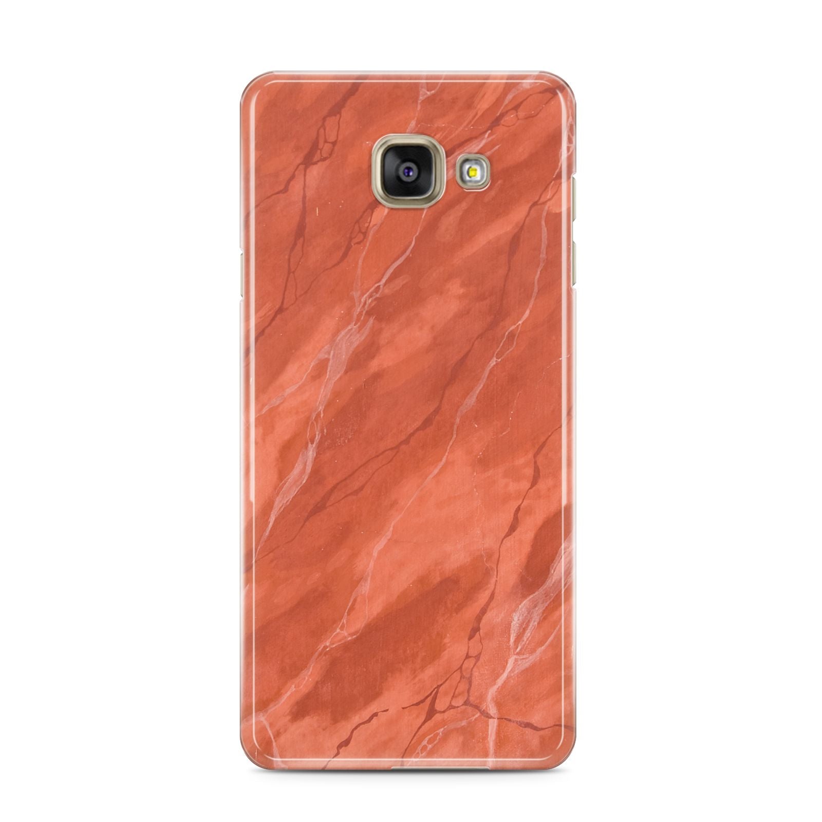 Faux Marble Red Orange Samsung Galaxy A3 2016 Case on gold phone