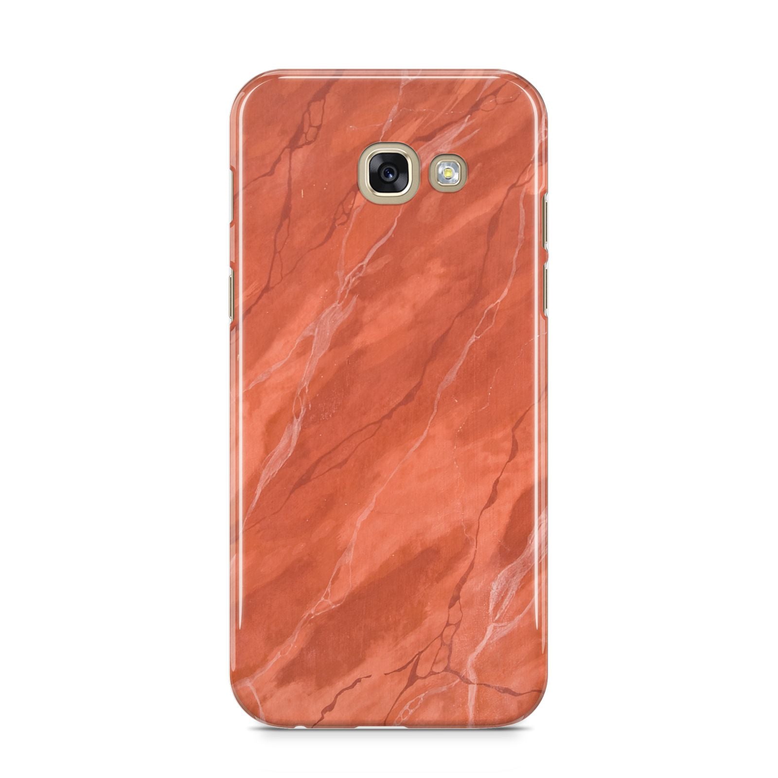 Faux Marble Red Orange Samsung Galaxy A5 2017 Case on gold phone