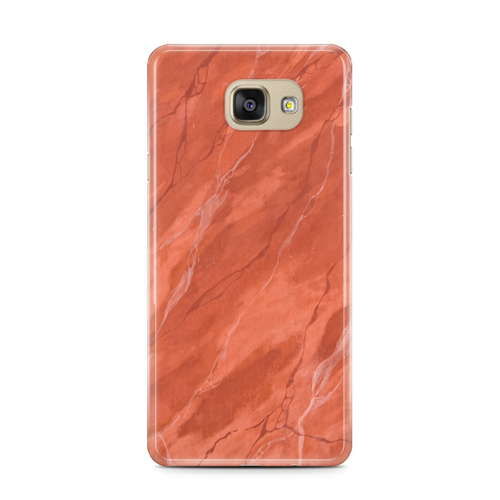 Faux Marble Red Orange Samsung Galaxy A7 2016 Case on gold phone
