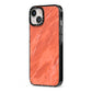 Faux Marble Red Orange iPhone 13 Black Impact Case Side Angle on Silver phone