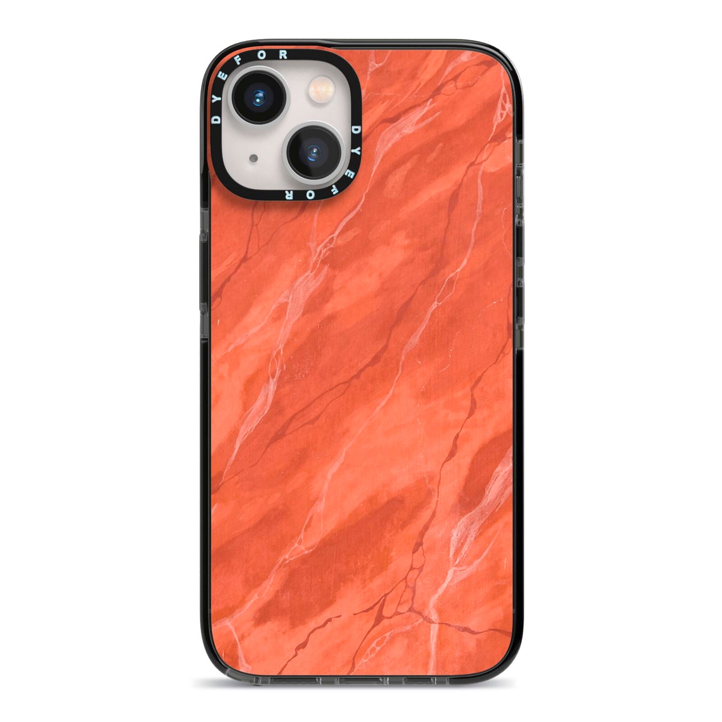 Faux Marble Red Orange iPhone 13 Black Impact Case on Silver phone