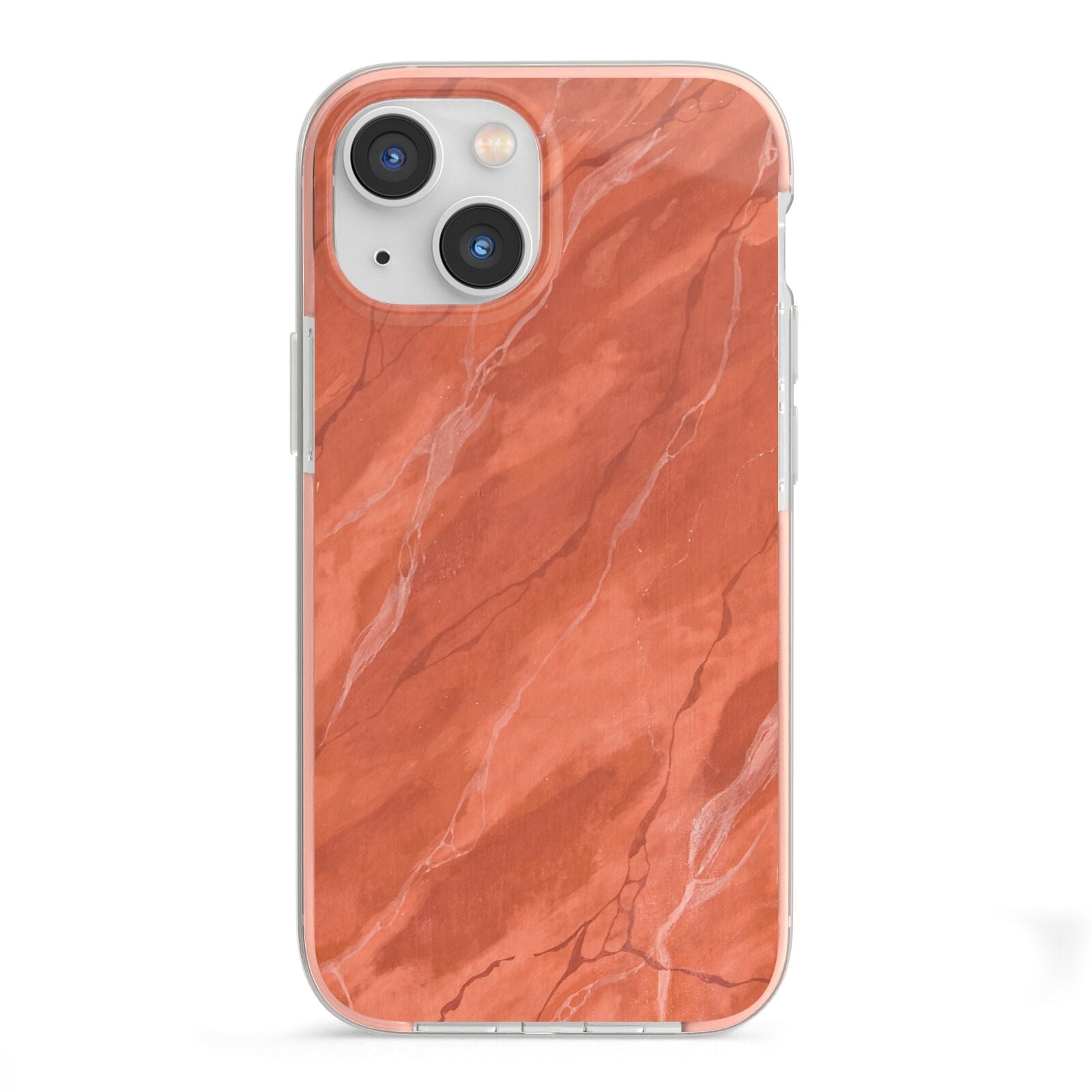 Faux Marble Red Orange iPhone 13 Mini TPU Impact Case with Pink Edges