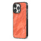 Faux Marble Red Orange iPhone 13 Pro Black Impact Case Side Angle on Silver phone