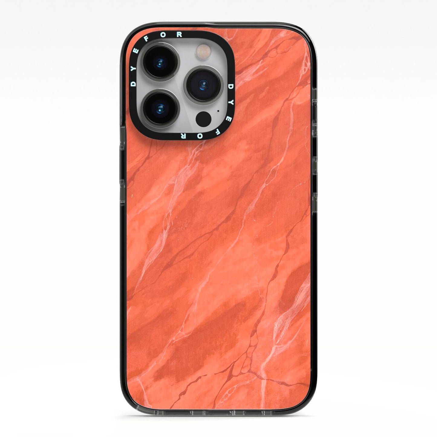 Faux Marble Red Orange iPhone 13 Pro Black Impact Case on Silver phone