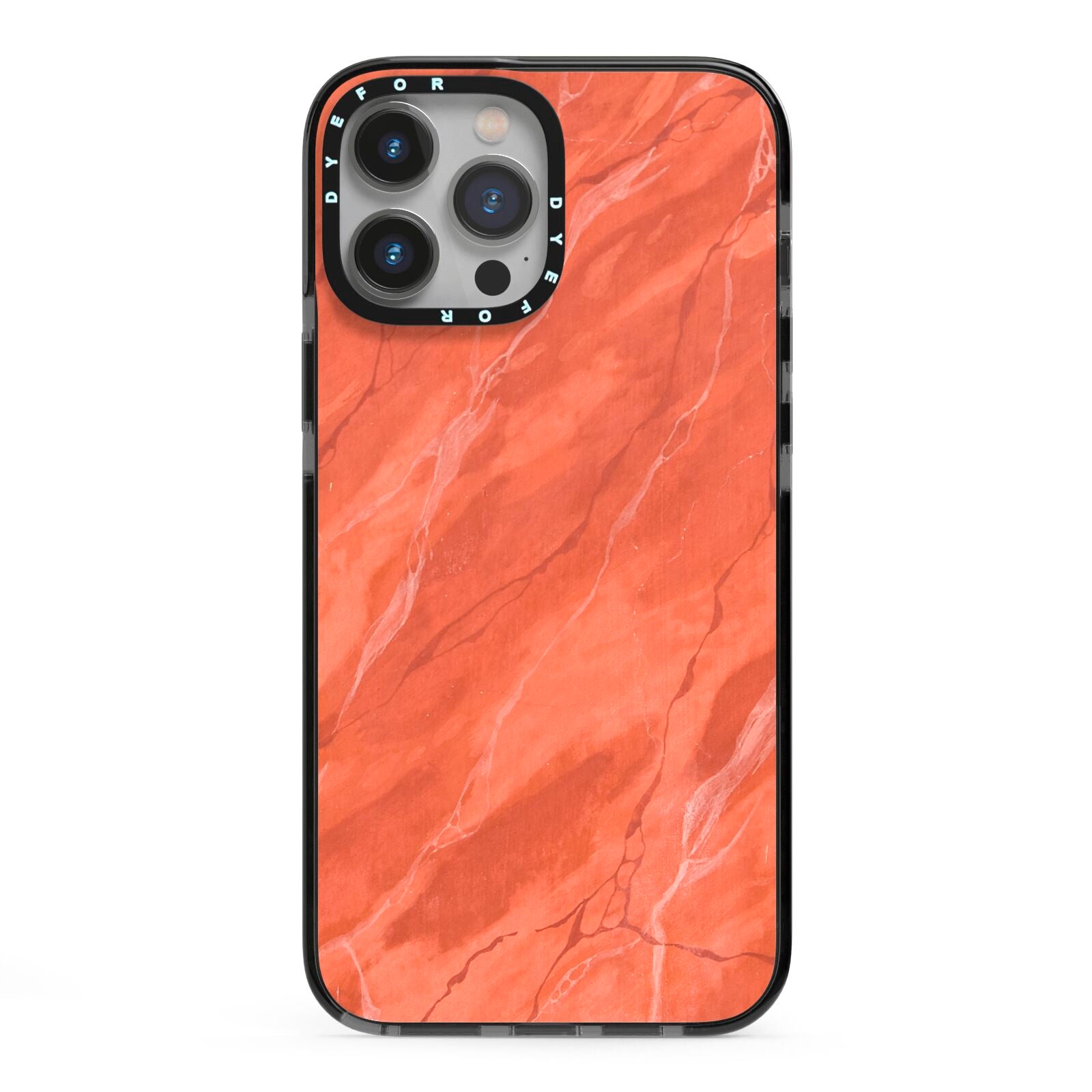Faux Marble Red Orange iPhone 13 Pro Max Black Impact Case on Silver phone