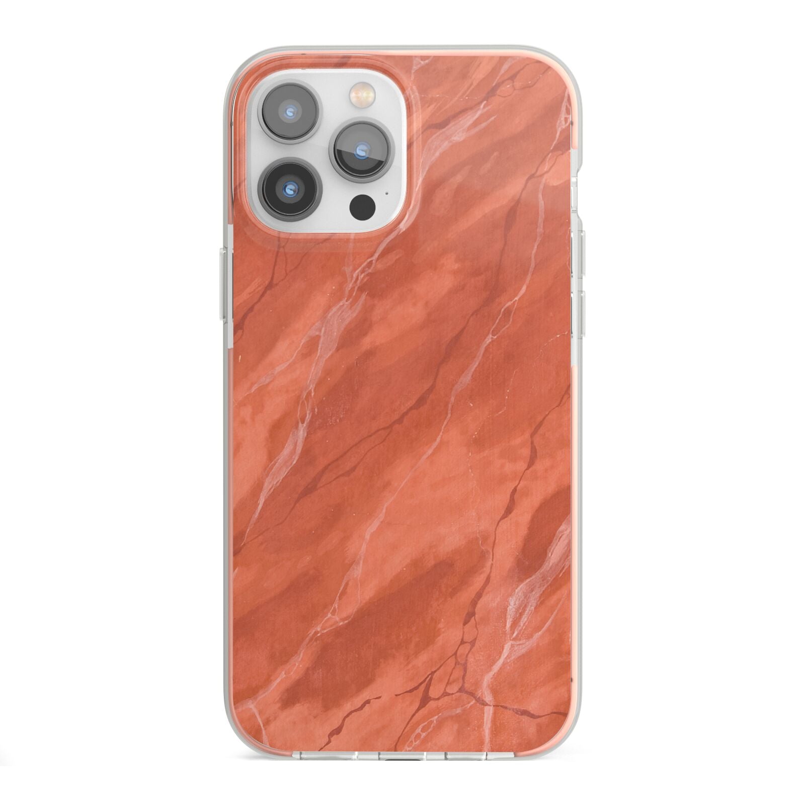 Faux Marble Red Orange iPhone 13 Pro Max TPU Impact Case with Pink Edges