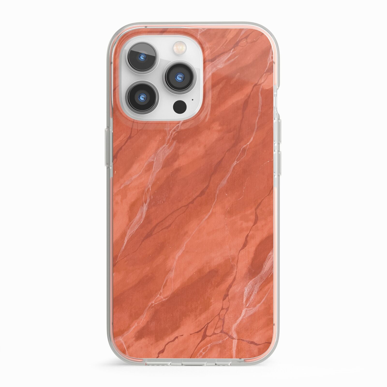 Faux Marble Red Orange iPhone 13 Pro TPU Impact Case with Pink Edges