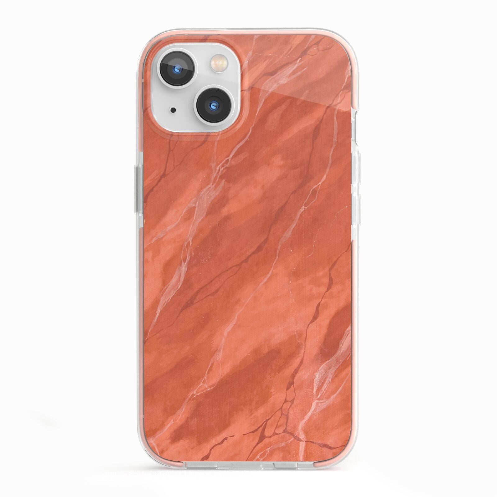Faux Marble Red Orange iPhone 13 TPU Impact Case with Pink Edges