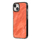 Faux Marble Red Orange iPhone 14 Black Impact Case Side Angle on Silver phone