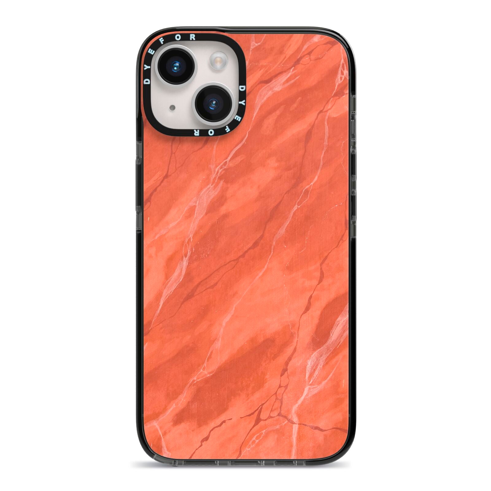 Faux Marble Red Orange iPhone 14 Black Impact Case on Silver phone