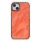 Faux Marble Red Orange iPhone 14 Plus Black Impact Case on Silver phone