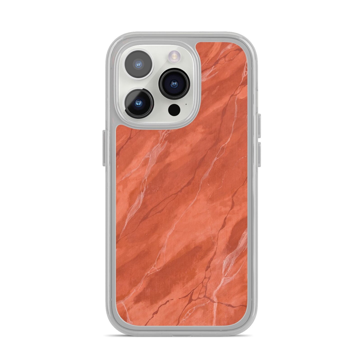 Faux Marble Red Orange iPhone 14 Pro Clear Tough Case Silver