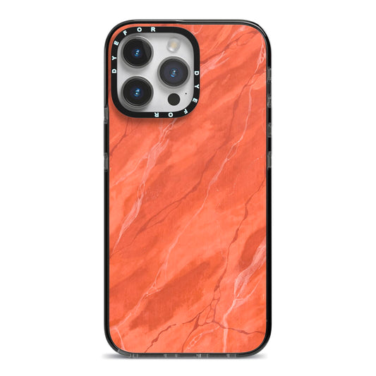Faux Marble Red Orange iPhone 14 Pro Max Black Impact Case on Silver phone