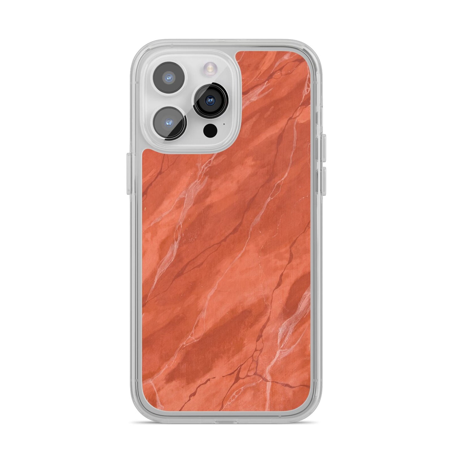 Faux Marble Red Orange iPhone 14 Pro Max Clear Tough Case Silver