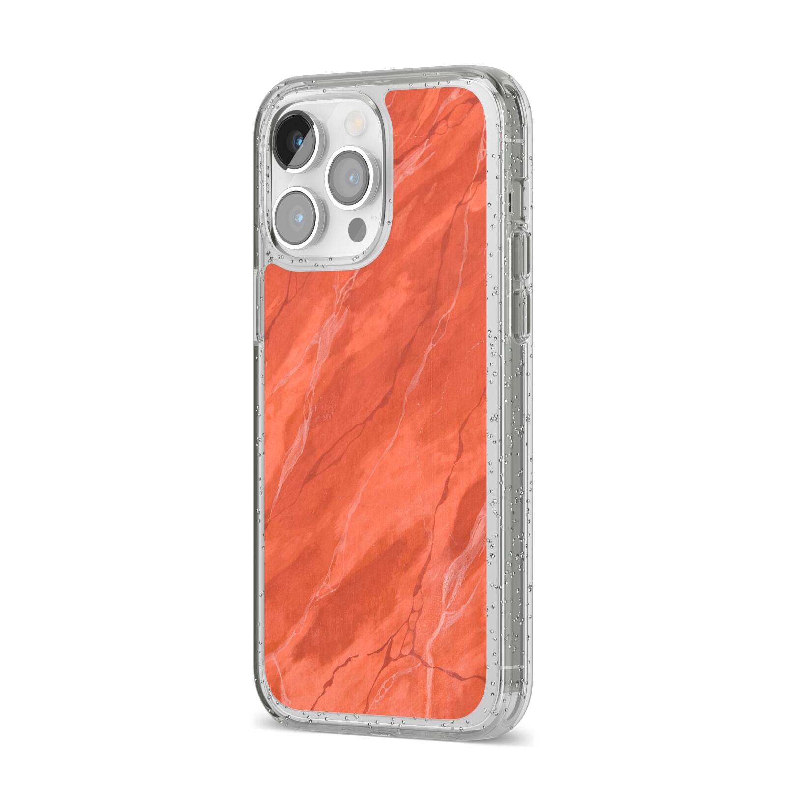 Faux Marble Red Orange iPhone 14 Pro Max Glitter Tough Case Silver Angled Image