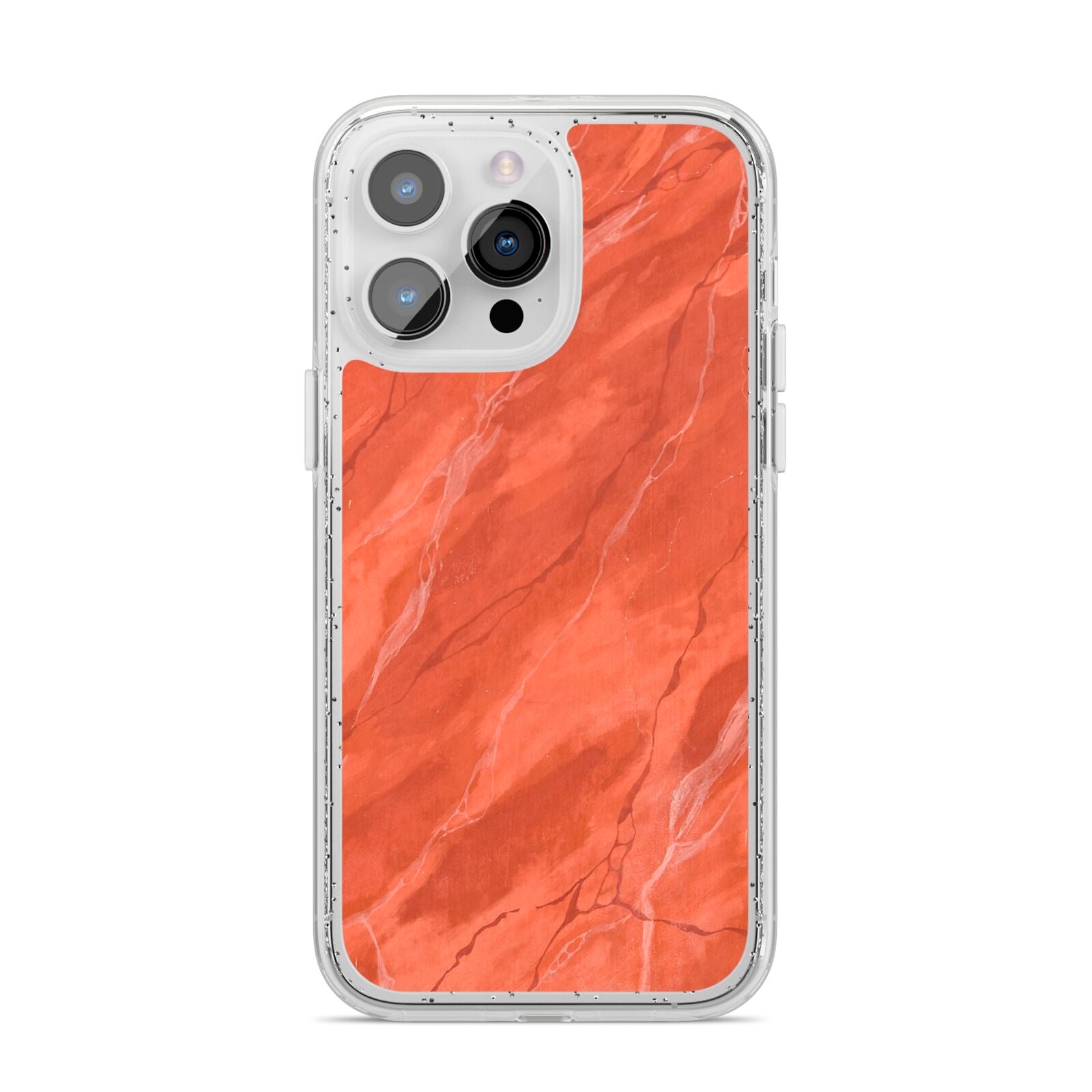 Faux Marble Red Orange iPhone 14 Pro Max Glitter Tough Case Silver