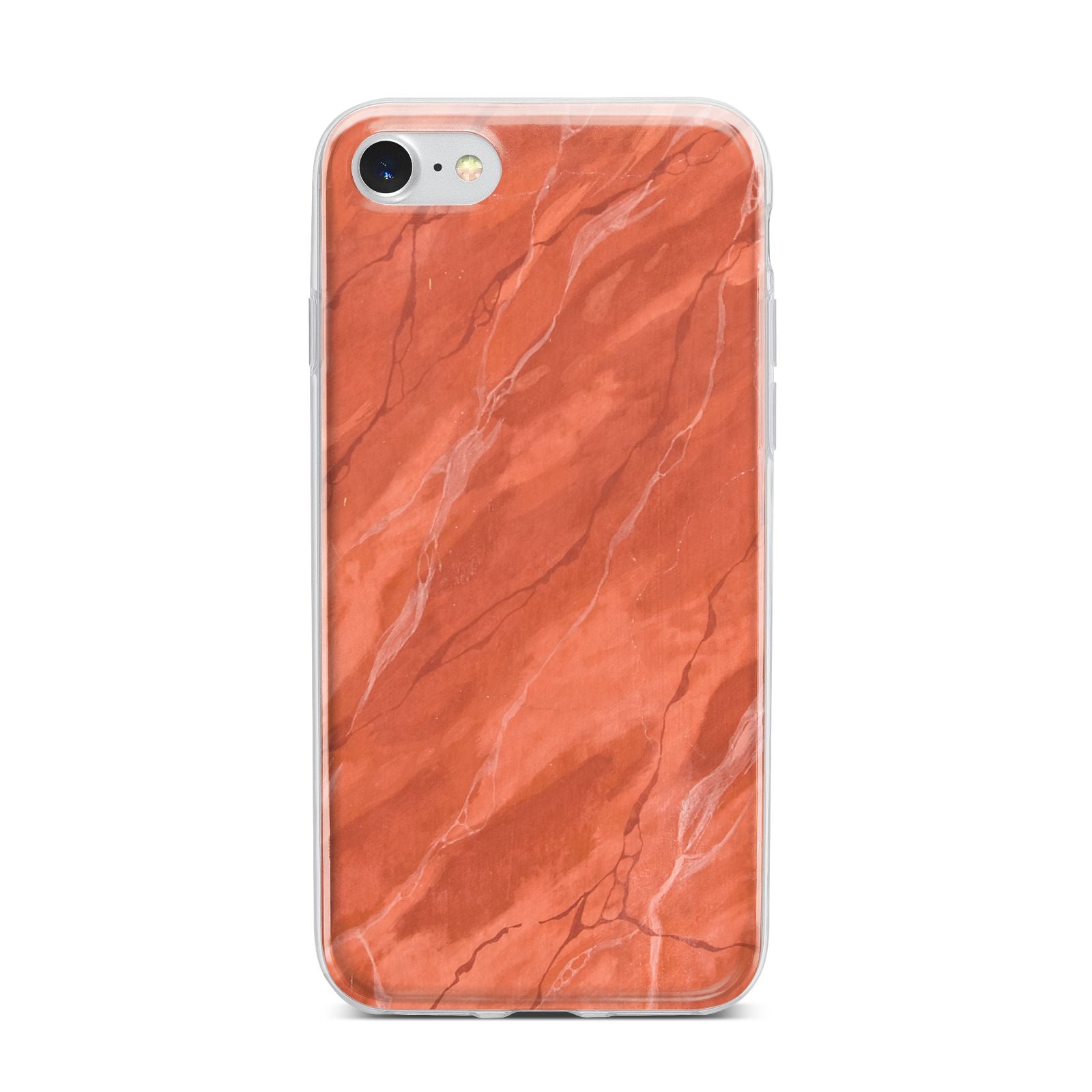 Faux Marble Red Orange iPhone 7 Bumper Case on Silver iPhone