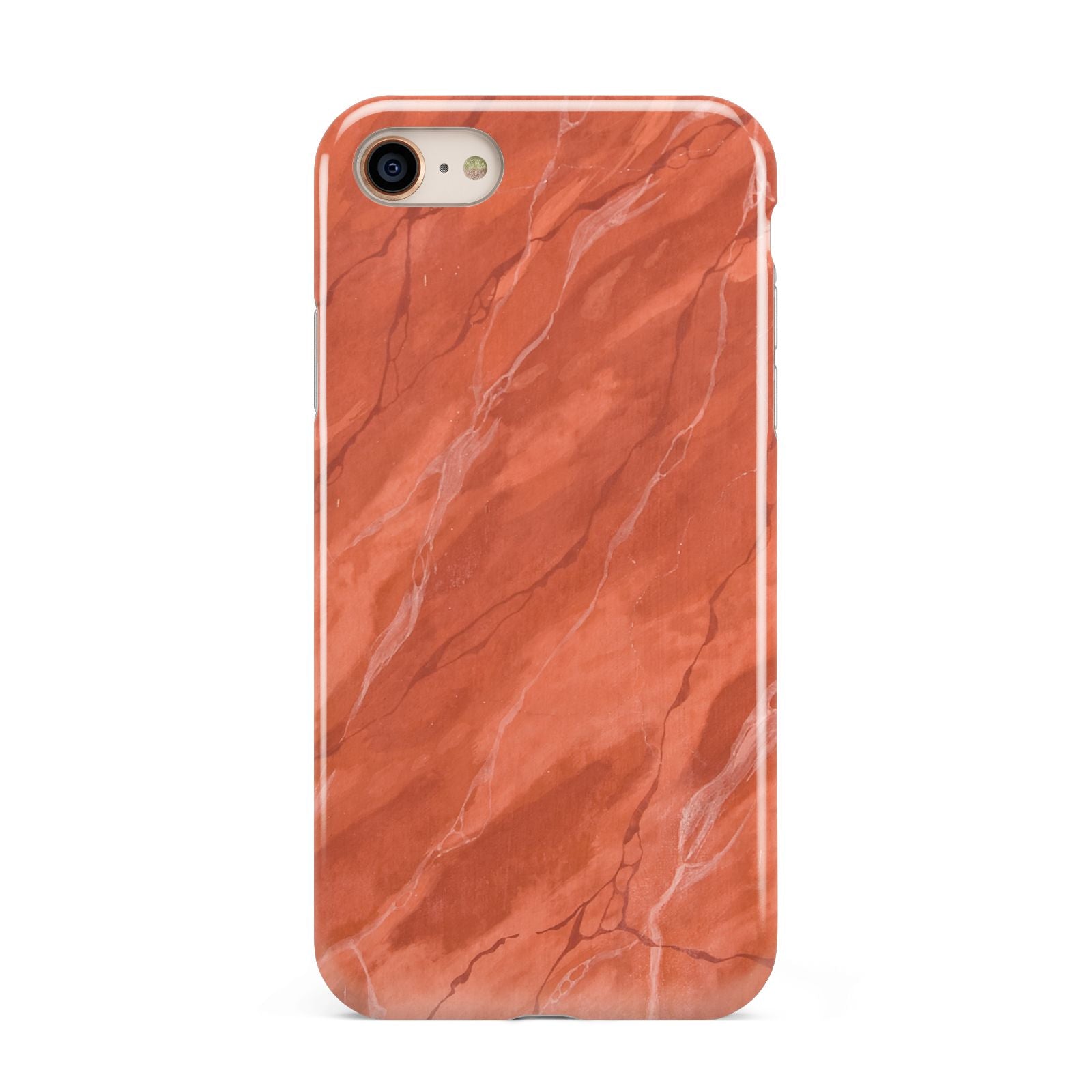 Faux Marble Red Orange iPhone 8 3D Tough Case on Gold Phone