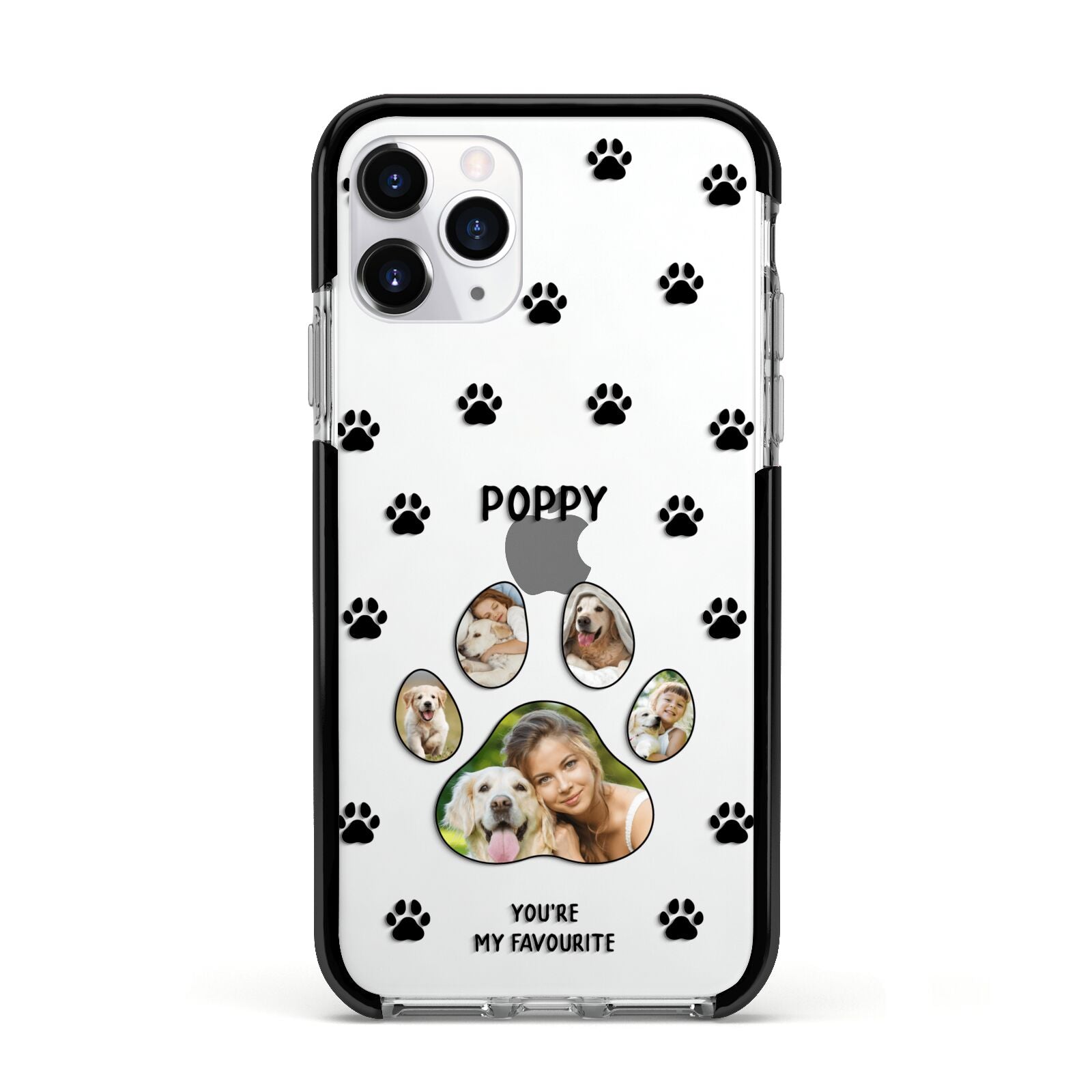 Favourite Dog Photos Personalised Apple iPhone 11 Pro in Silver with Black Impact Case