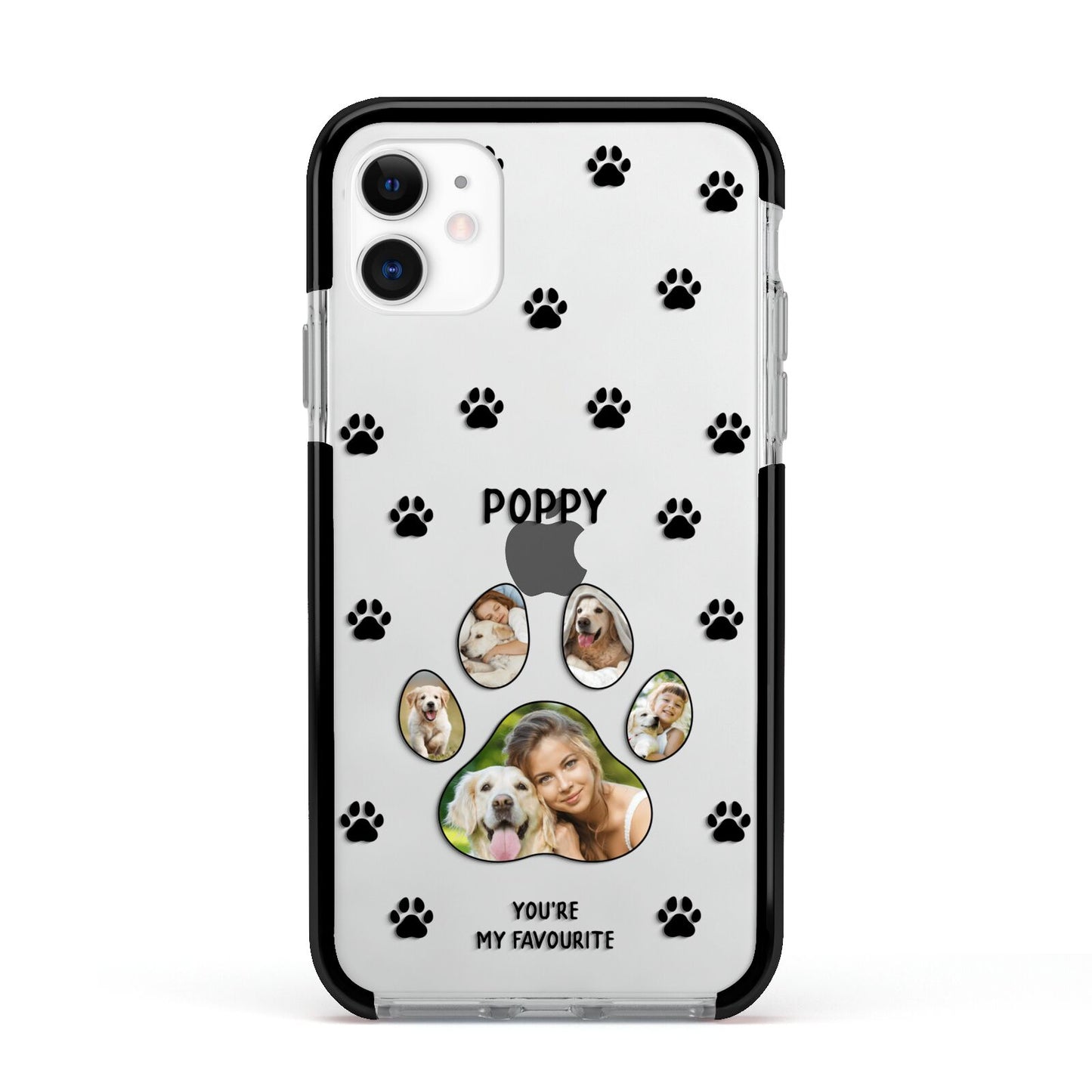 Favourite Dog Photos Personalised Apple iPhone 11 in White with Black Impact Case