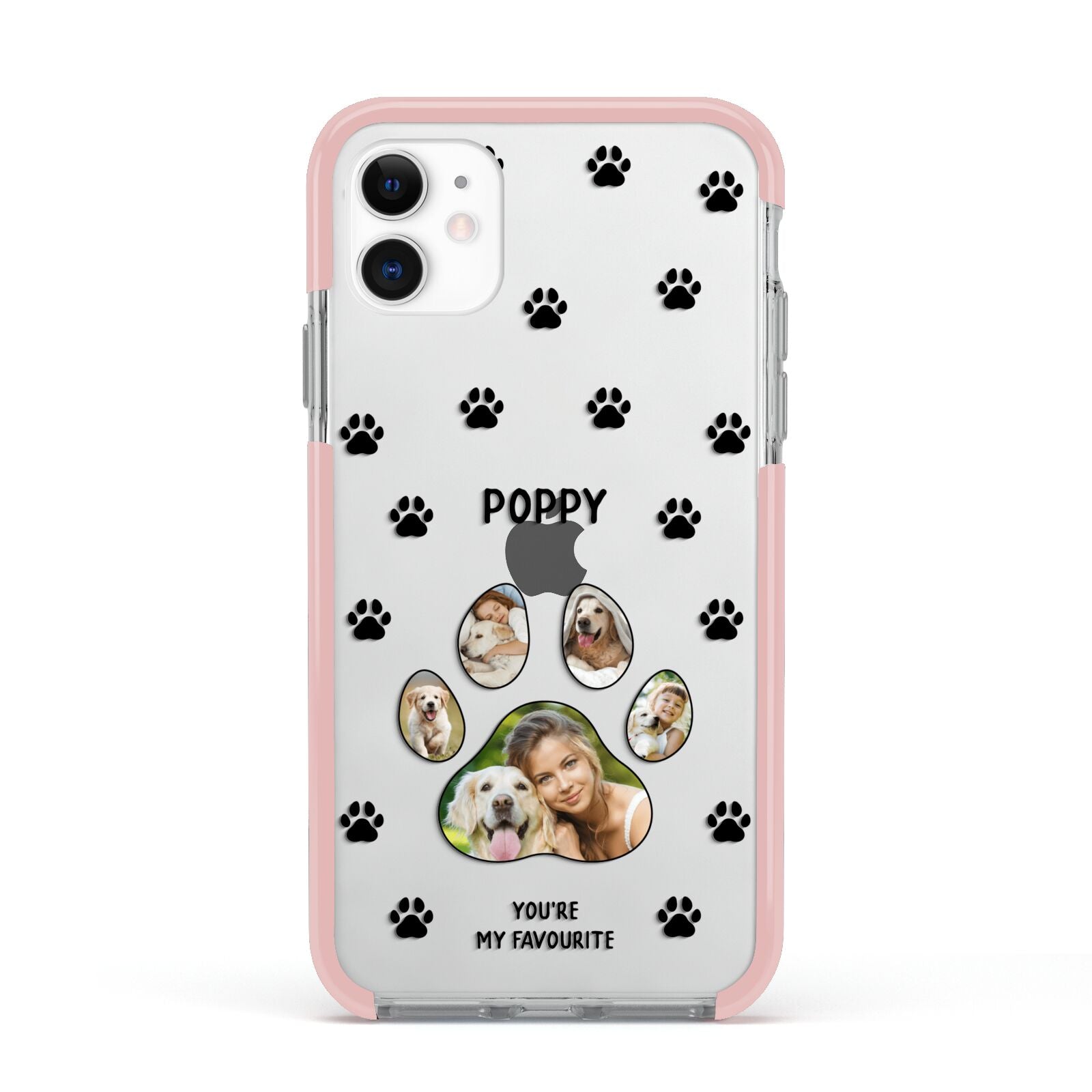 Favourite Dog Photos Personalised Apple iPhone 11 in White with Pink Impact Case