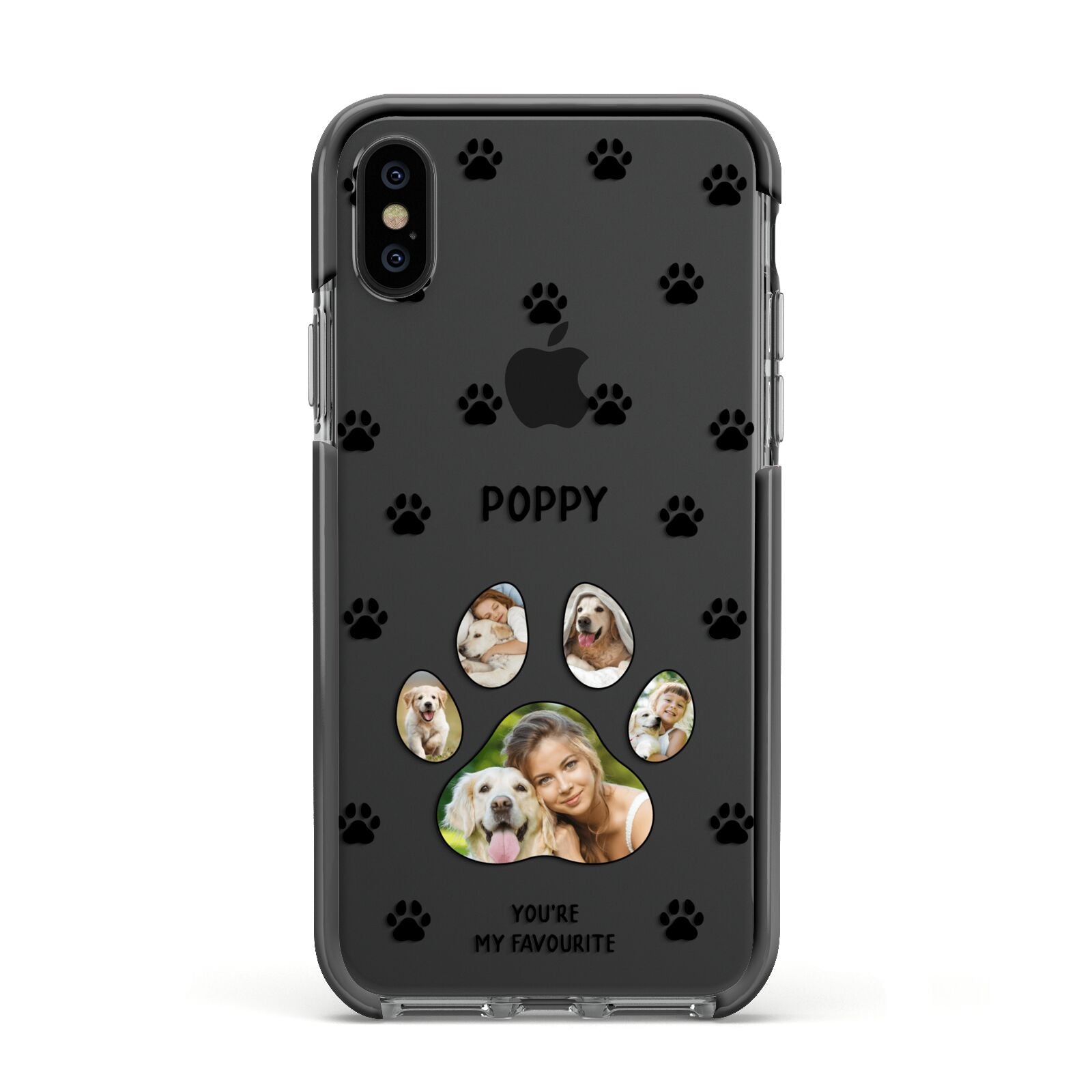 Favourite Dog Photos Personalised Apple iPhone Xs Impact Case Black Edge on Black Phone