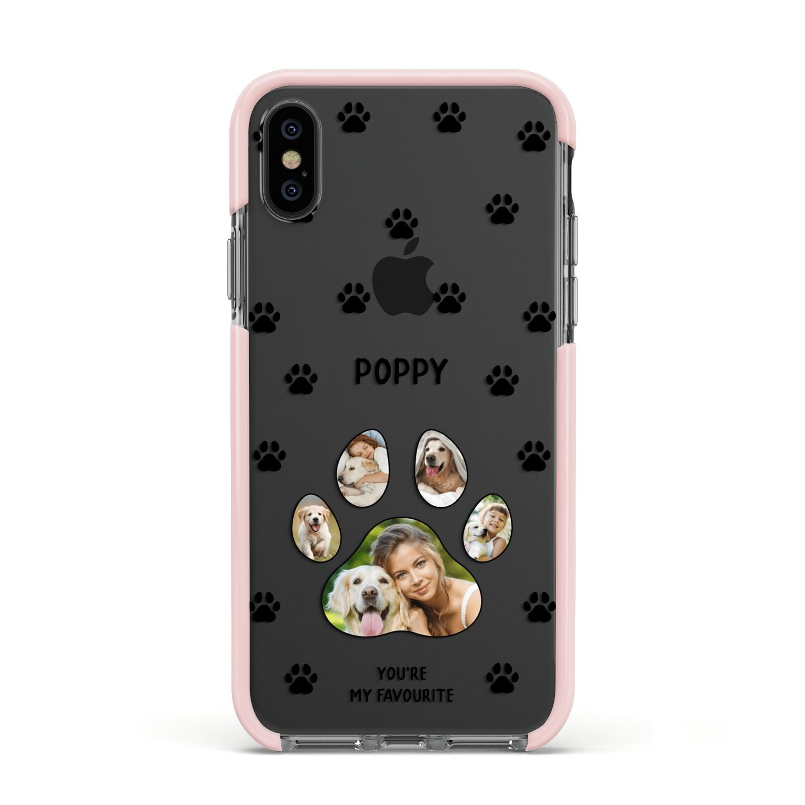 Favourite Dog Photos Personalised Apple iPhone Xs Impact Case Pink Edge on Black Phone