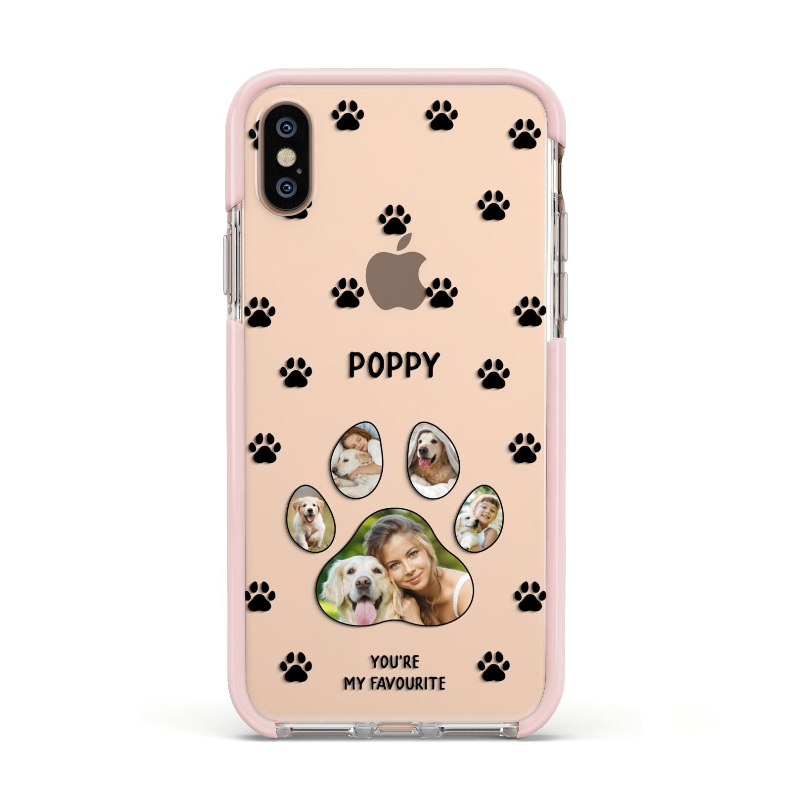 Favourite Dog Photos Personalised Apple iPhone Xs Impact Case Pink Edge on Gold Phone