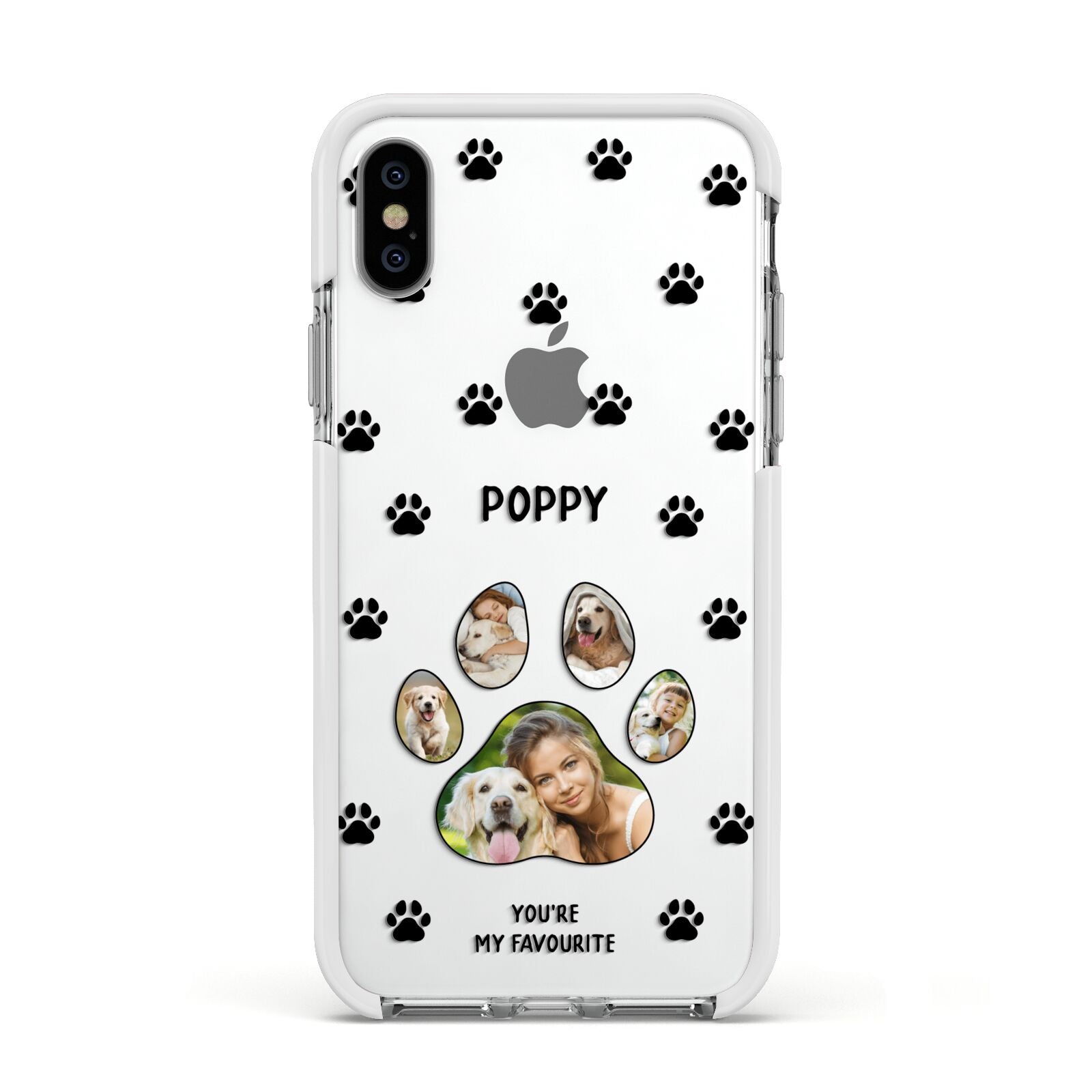 Favourite Dog Photos Personalised Apple iPhone Xs Impact Case White Edge on Silver Phone